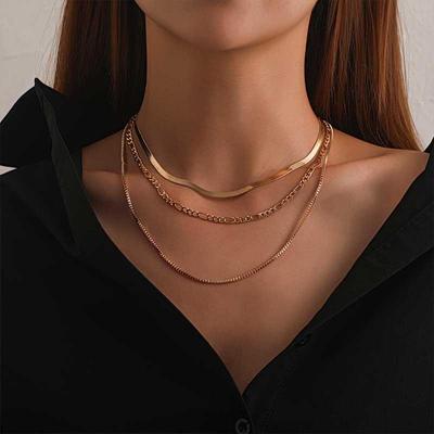 Punk Multi Layered Flat Blade Snake Link Chain Choker Necklace Simple Gold Color Collar Necklaces for Women Jewelry