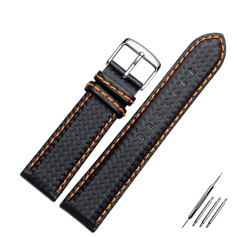 18mm 20mm 21mm 22mm 23mm 24mm Cinturino Orologio in Pelle con Motivo Fibra di Carbonio Cuciture Nere Rosse Arancioni Cinturino Orologio Accesso Orologio da Uomo