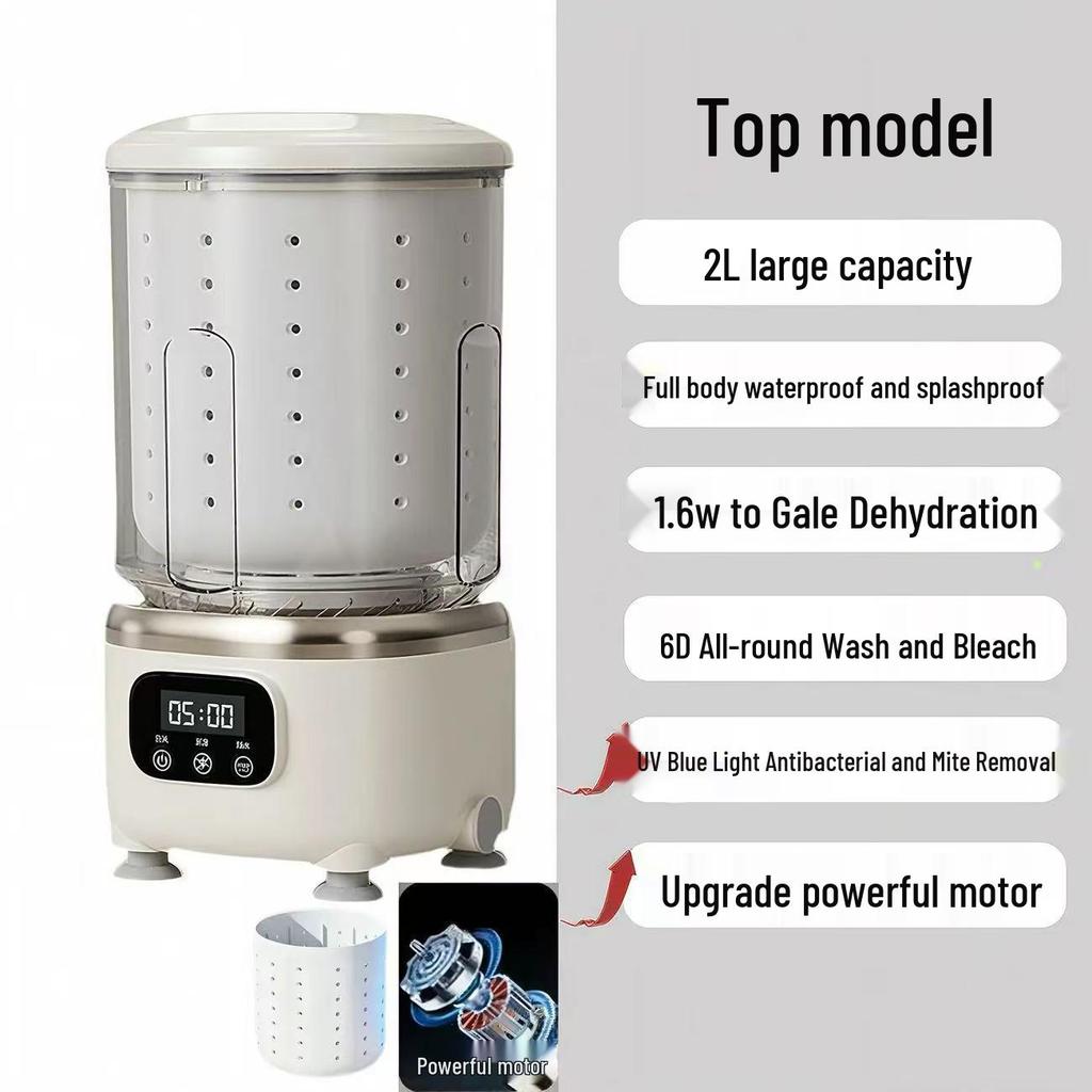 2L Wireless Sock and Underwear Dehydrator: Compact Automatic Washer for Dorms