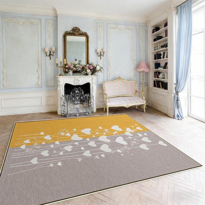 Modern Yellow Grey Heart Area Rug Abstract Floral Motif For Living Room Bedroom And Elegant Romantic Home Decor