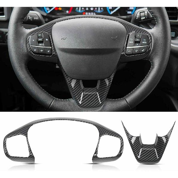 Black Carbon Fiber ABS Interior Steering Wheel Trim For Ford Bronco Sport +