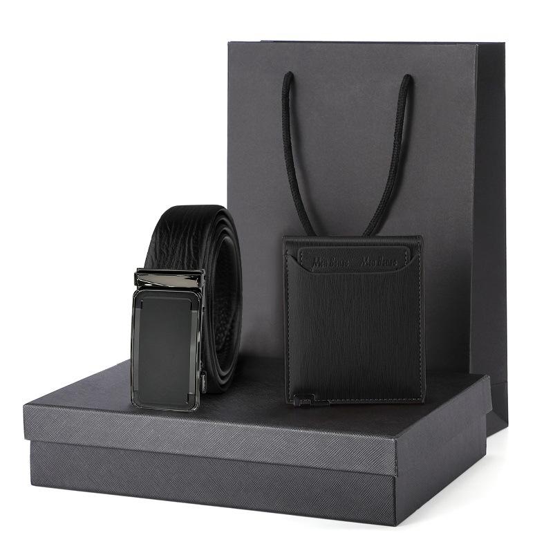 [Two-layer cowhide] Men's tree pattern leather belt wallet gift set gift box men's business brand belt