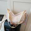 Checkered Canvas Bag for Women, Small and Fresh Embroidered Versatile Shoulder Bag, Large Capacity Commuting Crossbody Bags