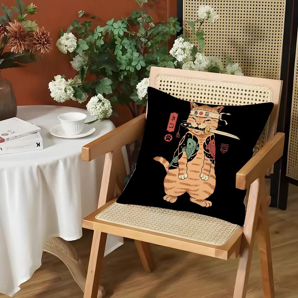 Japanese Style Cat Cushion Cover Silky Short Plush Invisible Zipper Dustproof Sofa Pillow Case for Home Decor