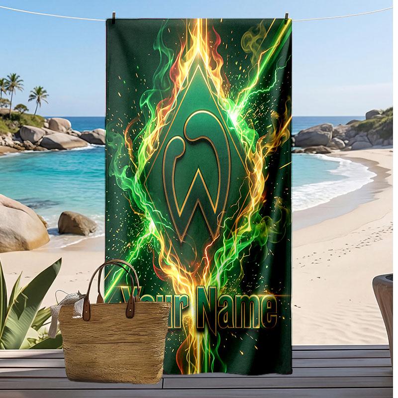 Werder Bremen FC Personalized Printed Beach Towel Soccer Logo Support Custom Name Text Absorbent Towel For Sport Travel Special Gift
