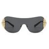 European and American Style Diamond-encrusted Sunglasses with Integrated Lenses and Fan-shaped Design for Women.