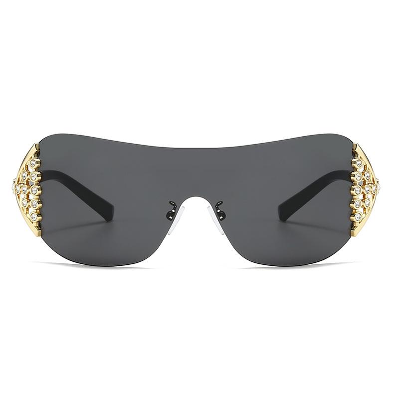 European and American Style Diamond-encrusted Sunglasses with Integrated Lenses and Fan-shaped Design for Women.