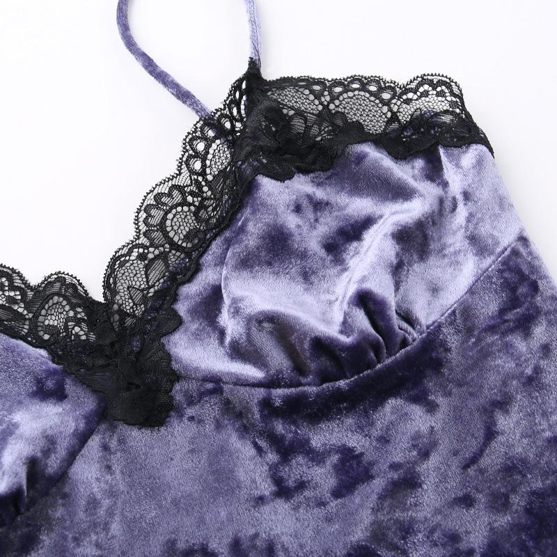 GMXIA Summer Sexy Spice Patchwork Top for Women Dark Wind Velvet Lace Lace Camisole