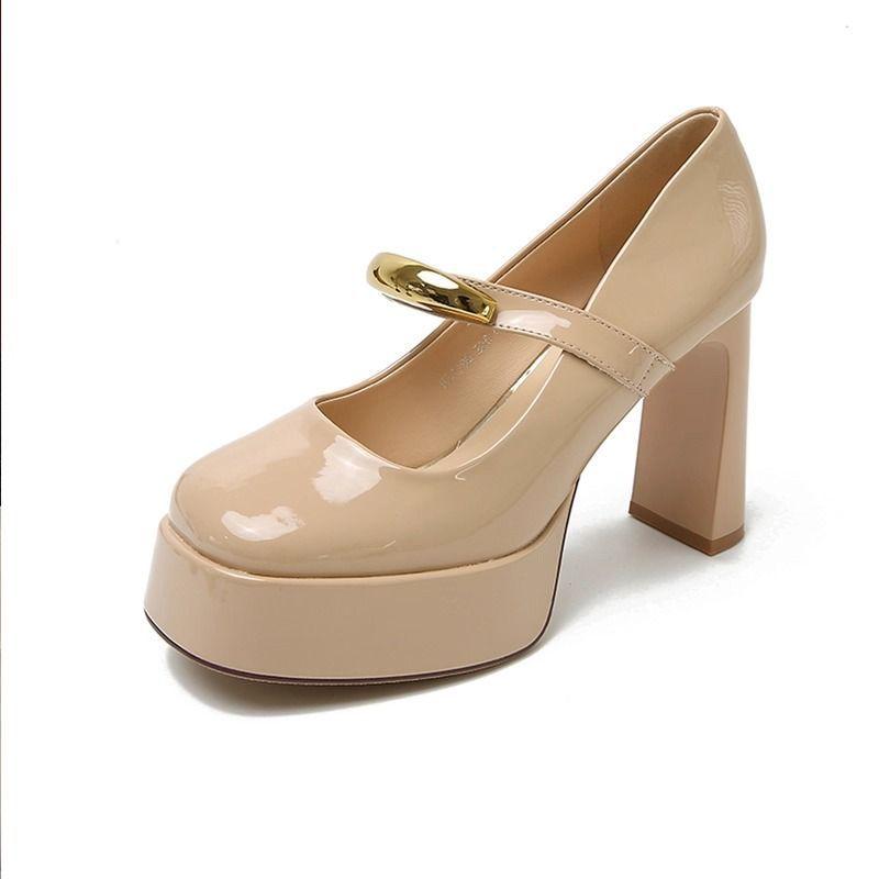 Waterproof table high heels women's 2025 new autumn wear fashion temperament versatile square head thick heel platform single shoes