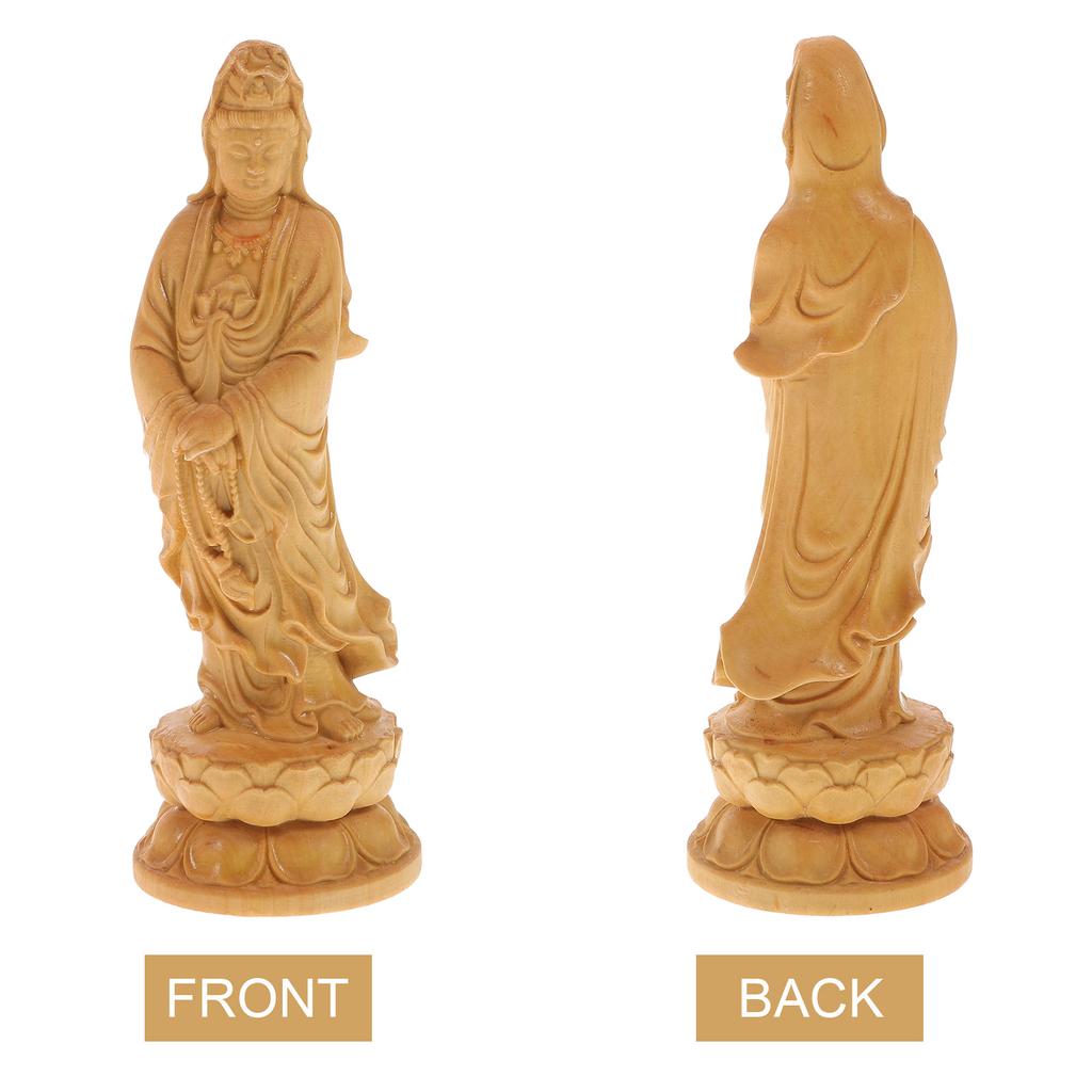 Figure Statue Ornament Buddha Chinoiserie Decor Good Luck Home Desktop Adorn Wooden Quan Yin Carving Household
