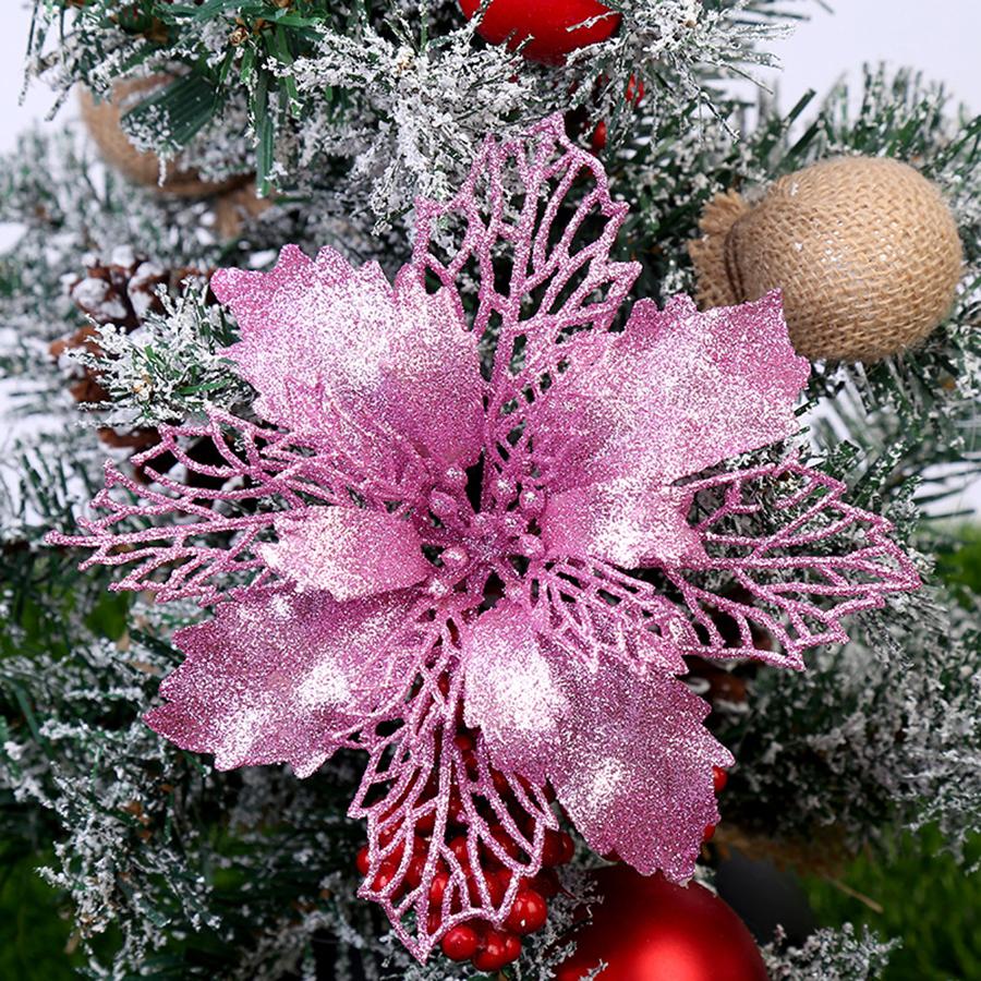 New 20PCS Christmas Glitter Flower Tree Hanging Xmas Party Decoration White