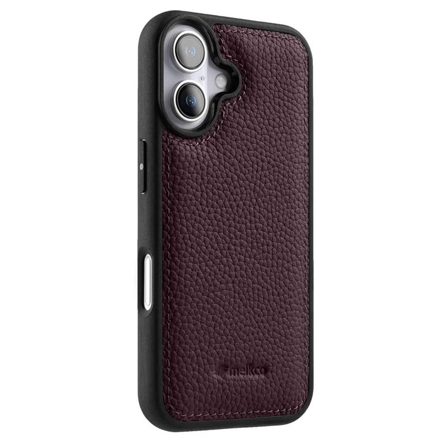 

MELKCO For iPhone 16 Case Genuine Cow Leather Coated PC Phone Cover Purple