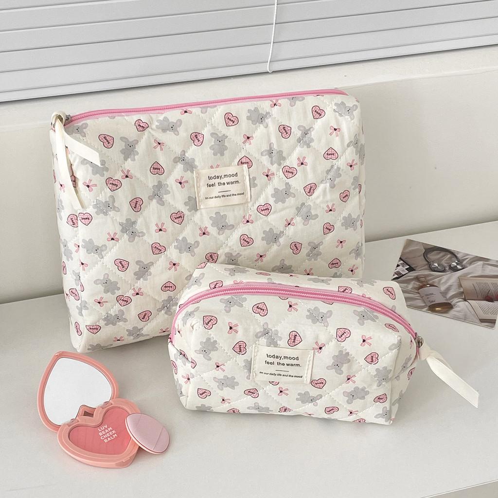 Cotton Heart Gray Bunny Makeup Bag With Cartoon Animal Print For Daily Use