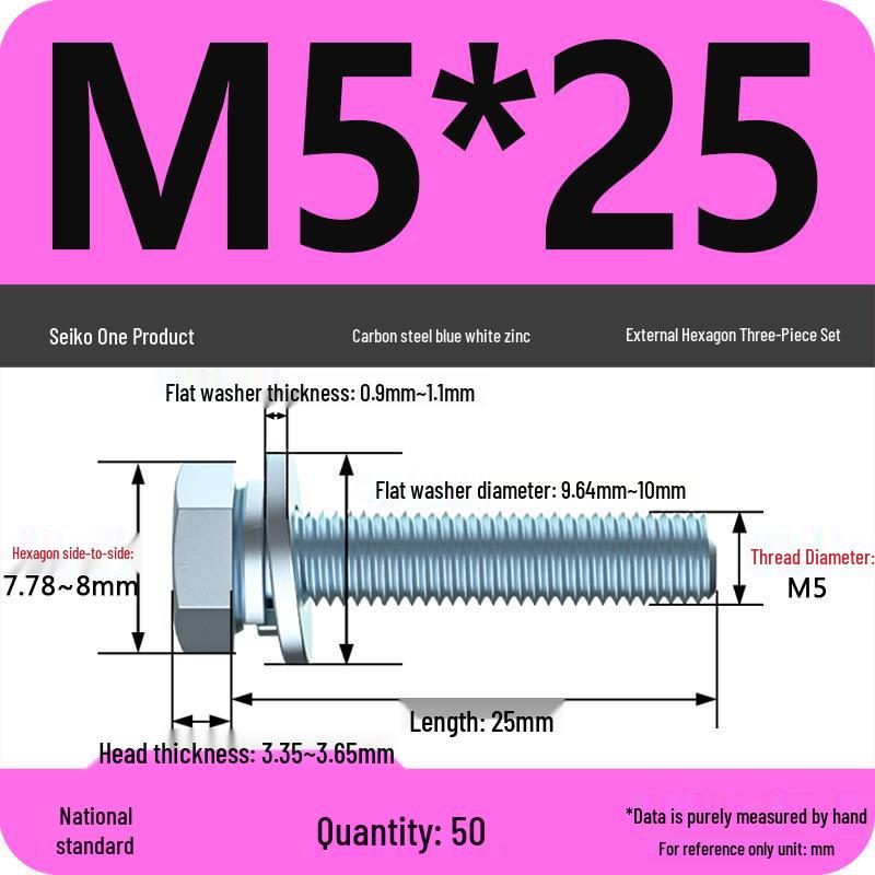 Grade 8.8 Galvanized Hex Bolt Set: Includes Hex Bolt, Spring Washer, Flat Washer (Sizes: M4, M5, M6, M8, M10, M12)
