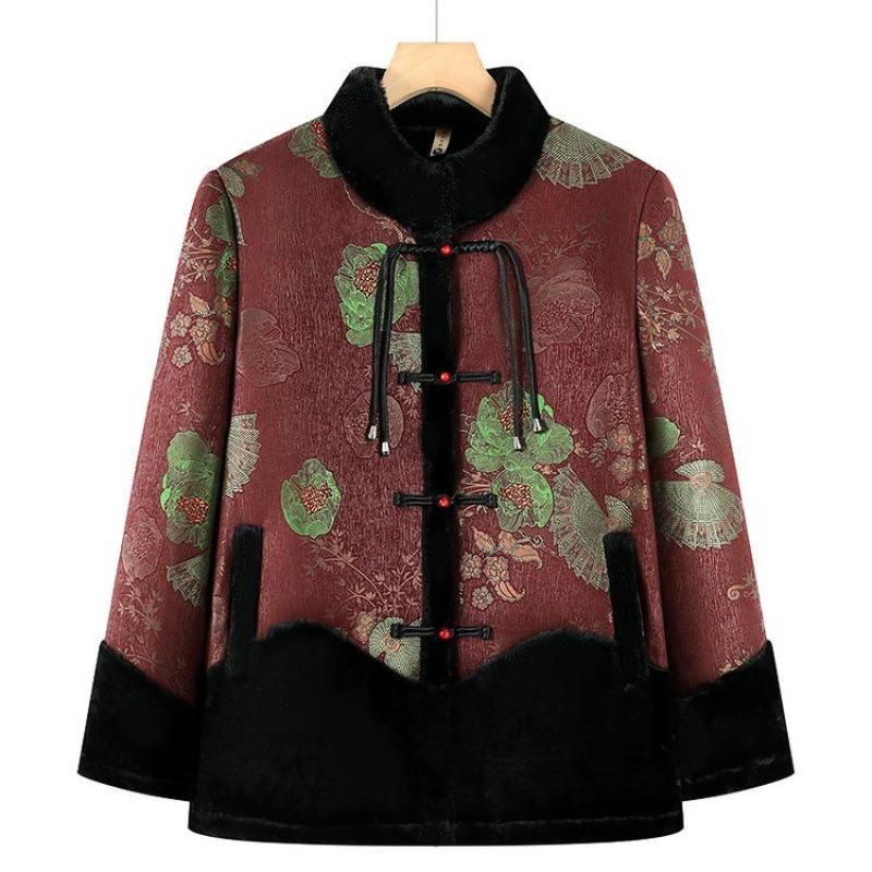 

Пожилая одежда среднего возраста зимняя флисовая куртка меховая интегрированная кофта одежда для пожилой женщины толстая 6XL [Recommended 160-82.5kg] бордовый