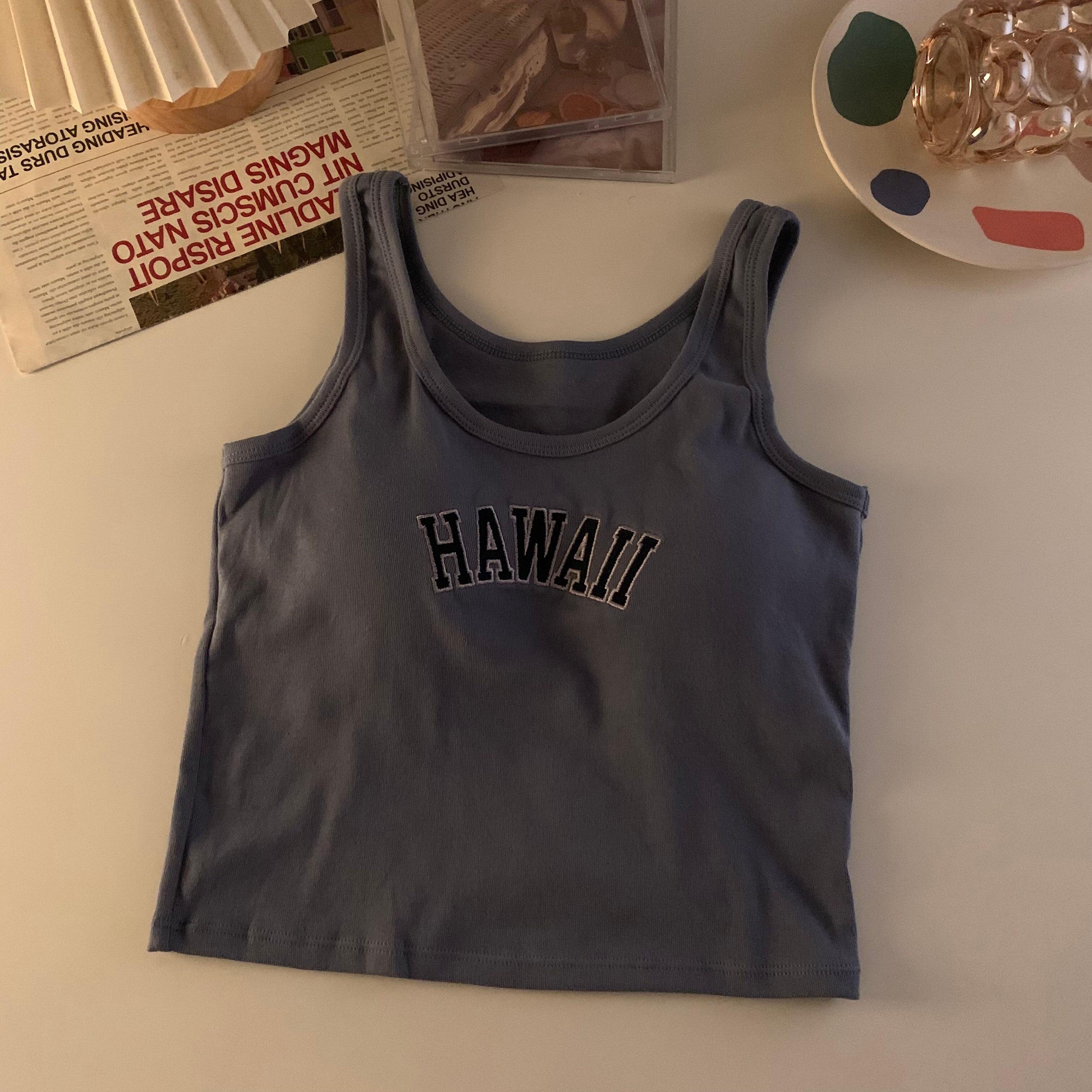 

ITOOLIN вязаные тонкие короткие топы на бретелях с подкладкой для бюстгальтера женский жилет без рукавов с вышивкой буквами женский короткий базовый топ на бретелях One Size синий