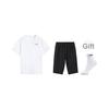 Li-Ning Summer Short Sleeve T-Shirt Skin-Friendly Comfortable Casual Three-Quarter Pants Sports Set Men Sets Standard-White Black W873-1+W025-1