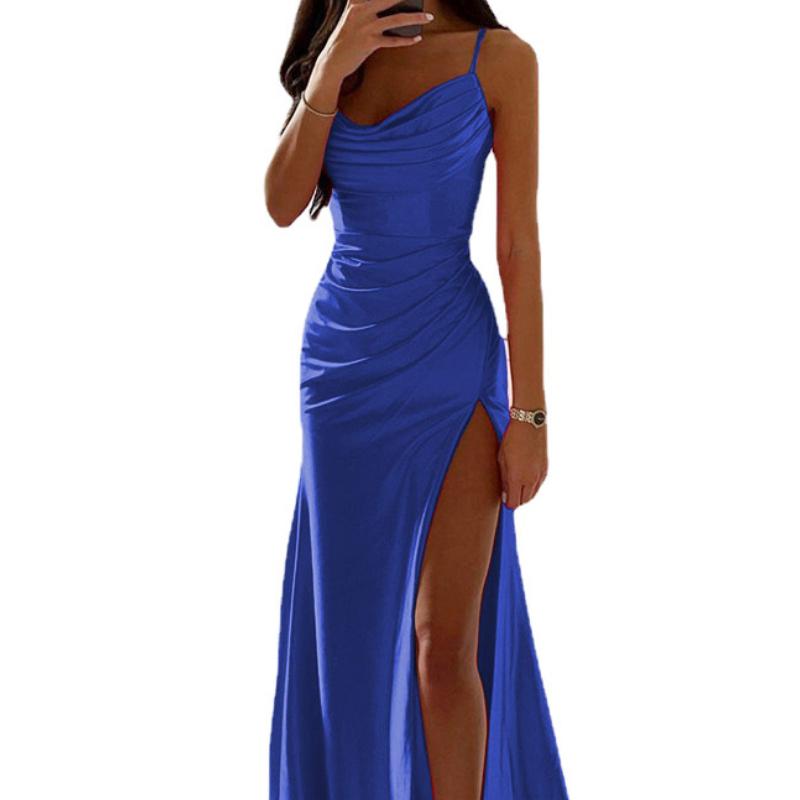 

YYFS женские модные летние весенние однотонные повседневные платья без рукавов с подтяжками и высокой талией S синий