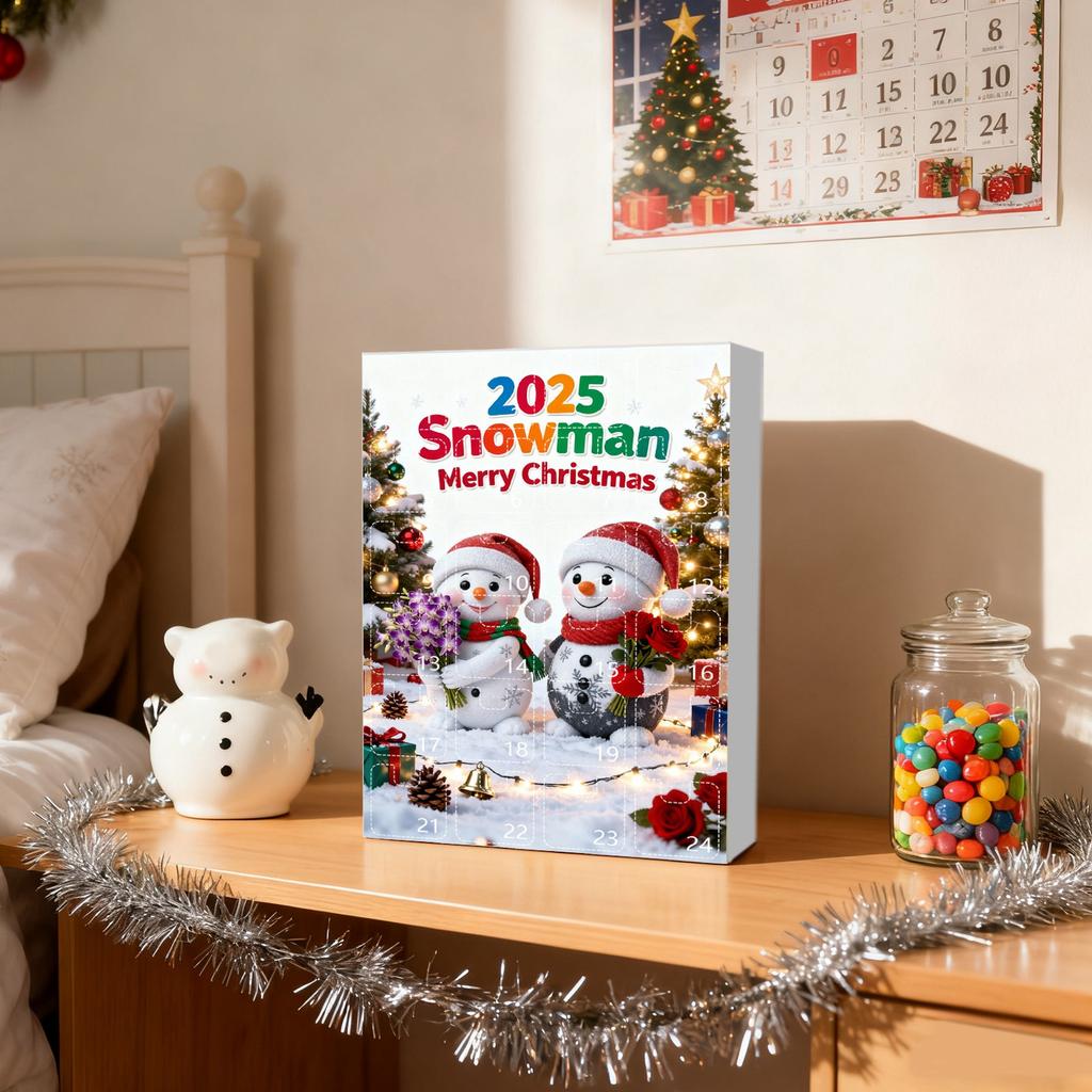 Christmas Advent Calendar, 24 Day Advent Calendar, Includes Snowmen And Santa Hats, Multi-functional Christmas Ornaments, 2D Hanging Gift.