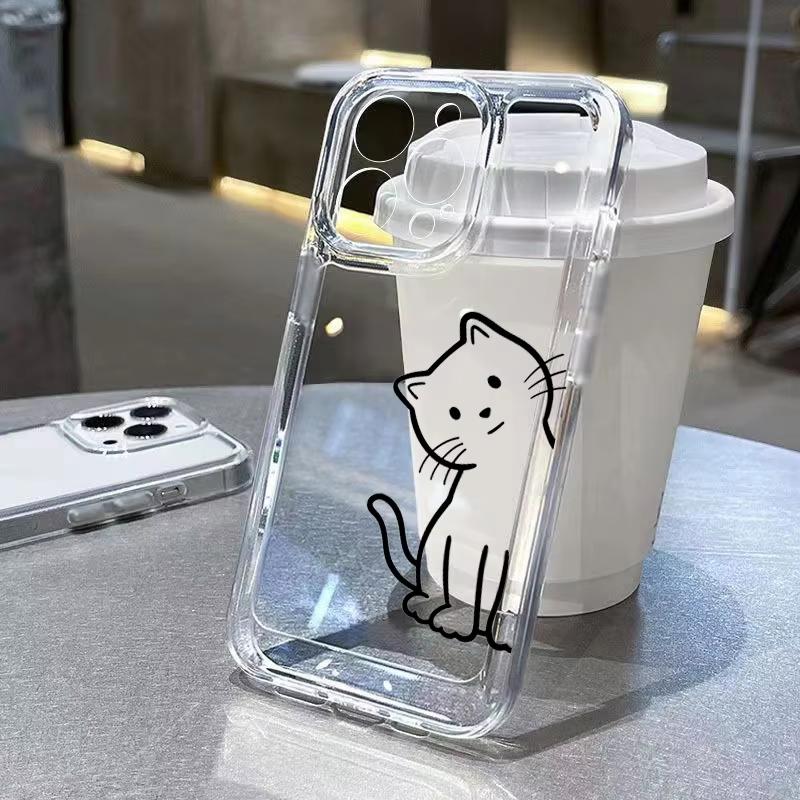 Cute Line Cat Pattern Phone Case For Xiaomi Mi 17 Pro 15 14 13 12 11 Lite 5G Mi 15 T Pro 14T 13T 12T Clear Bumper Cover