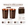 Pure Copper Water Glass Set of 2 with Elegant Etching Design, Handmade Ayurvedic Drinking Tumblers for Daily Use, Dining