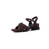Summer Medium Heel Casual Sandals Women's Head Buckle Rubber Sole Square Heel New Comfortable Large Size Suede Women's Sandals