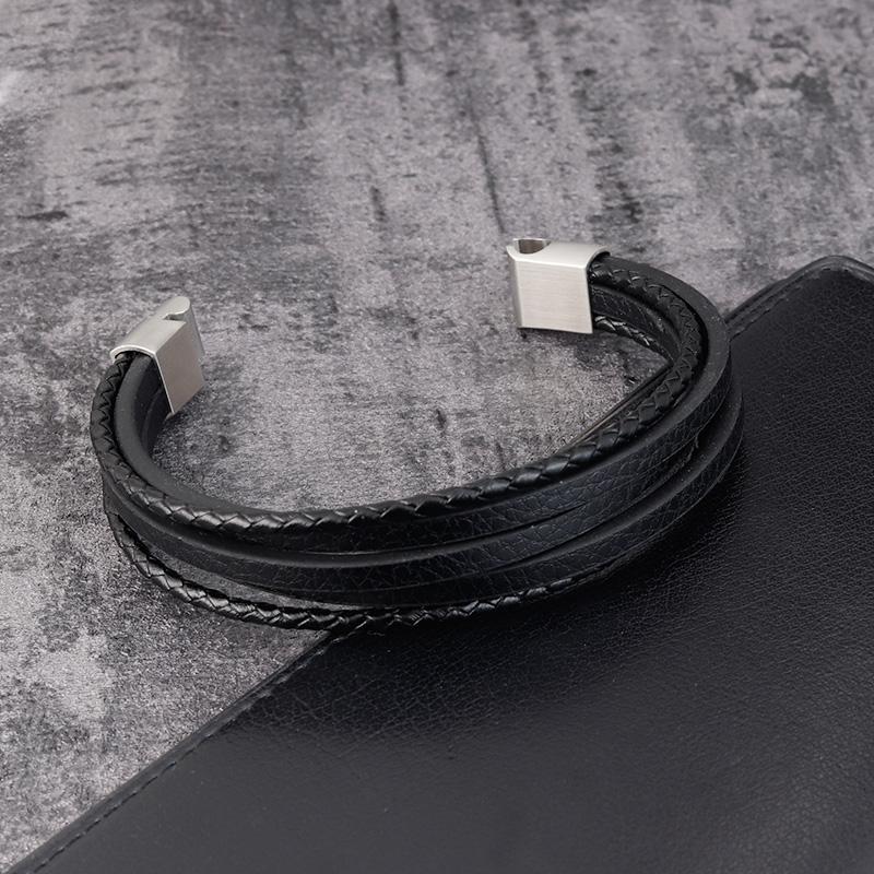 Multilayer Leather Classic Small Accessories Men's Leather Stainless Steel Bracelet For Birthday Party Lucky Present