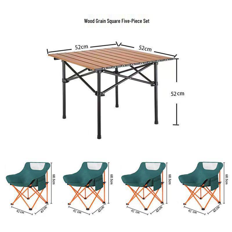 Portable Outdoor Folding Table & Moon Chair Set - Complete Camping & BBQ Gear