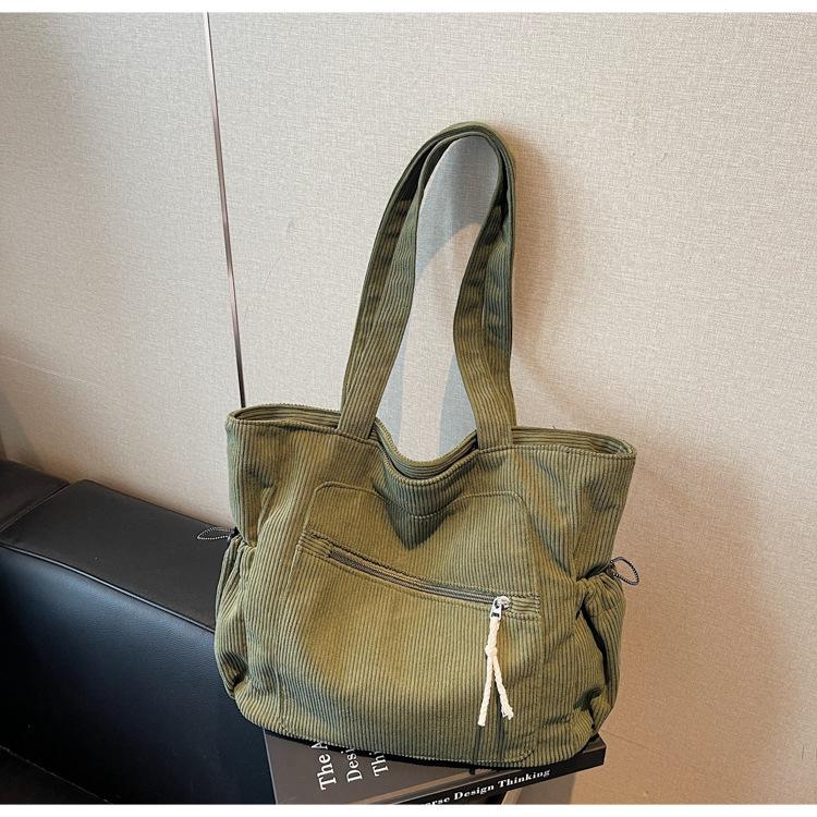 Vintage Corduroy Tote Bag for Women Large Capacity Shoulder Bag Casual Handbag College School Shopping Travel Tote Bag