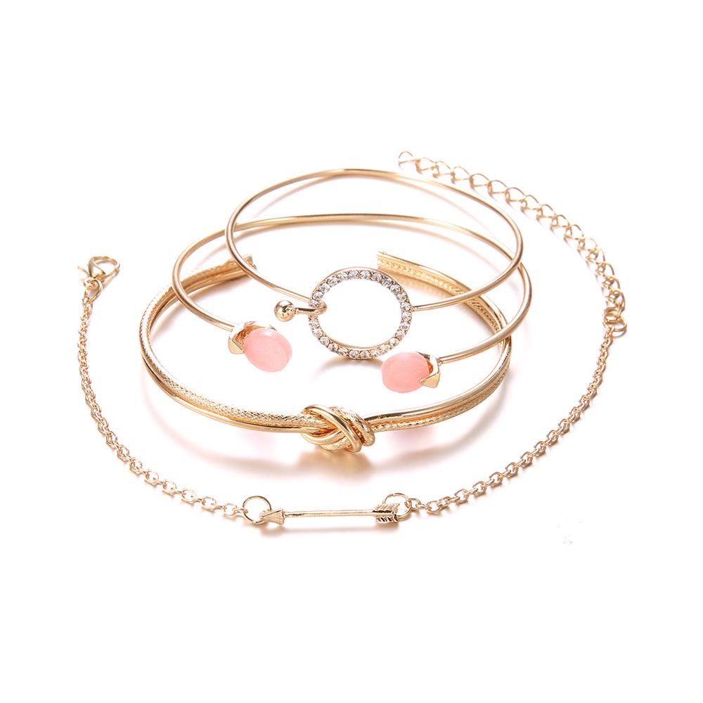 Simple Style Simple Female Personality Knotted Ring Circle Diamond-Encrusted Arrow Bracelet Bracelet Four-Piece Set Bracelet