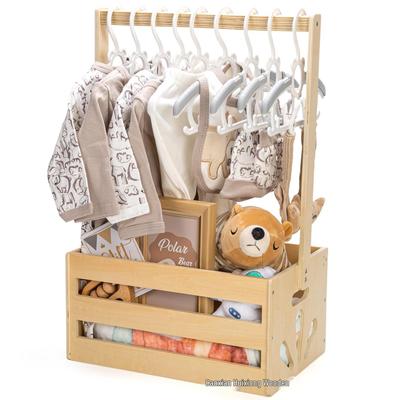 Caja de almacenamiento portátil de madera para ropa, juguetes y gorros de bebé.