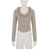 European and American Casual Fur Collar Zipper Knit Cardigan Sweater for Women