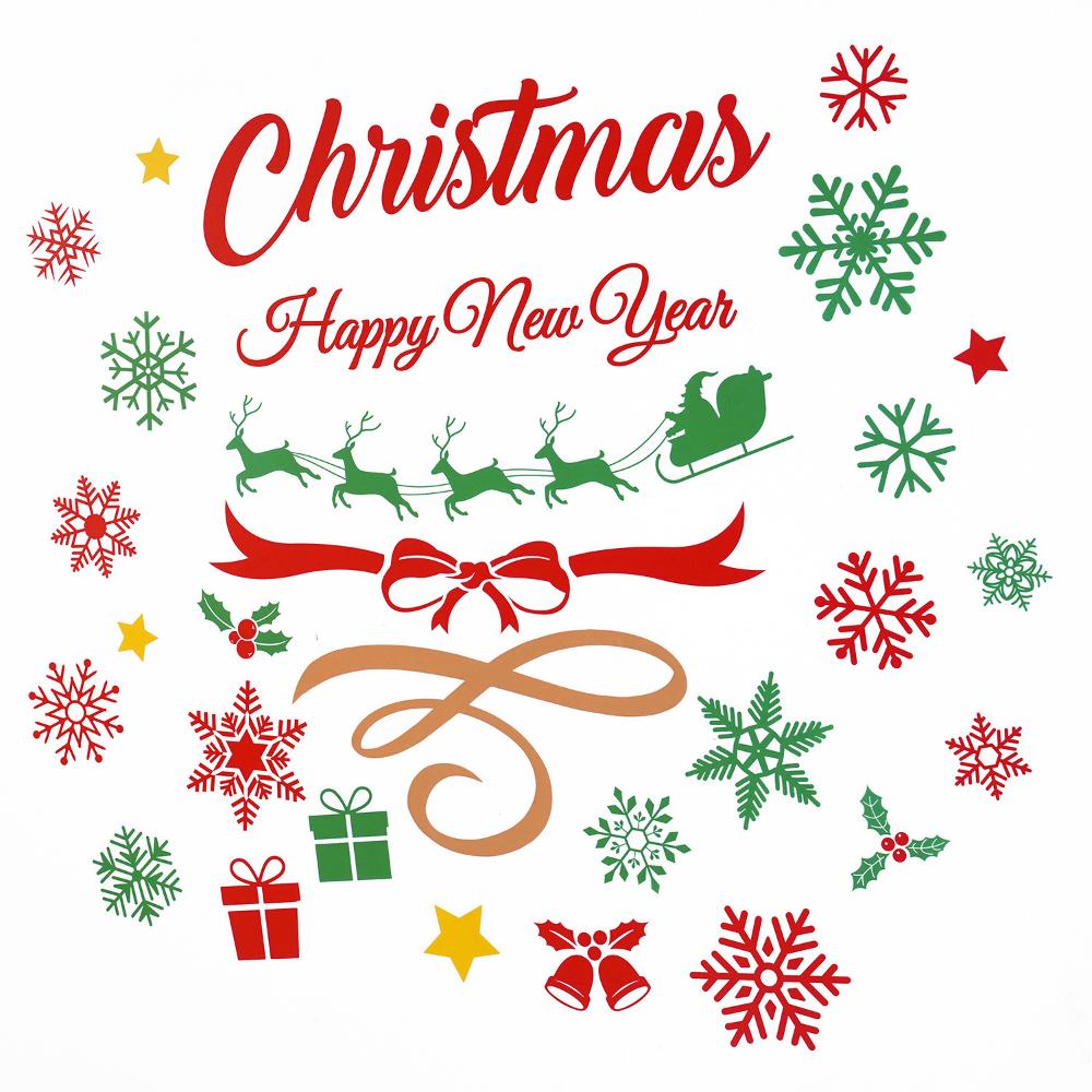 Christmas Wall Stickers Xmas Tree Candy Snowflake Pattern Self-adhesive PVC Sticker New Year Party Wall Window Decoration Decals