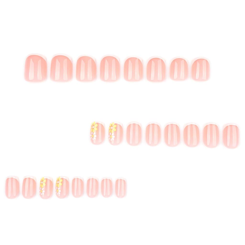 Simple Fresh Flower French Manicure White Square Short False Nails