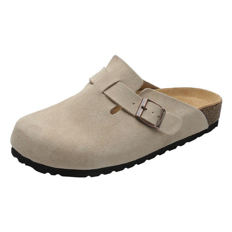 BK Half-Covered Genuine Leather Unisex Slippers with Cork Toe Cap - Versatile Casual Outdoor Wear by Birkenstock