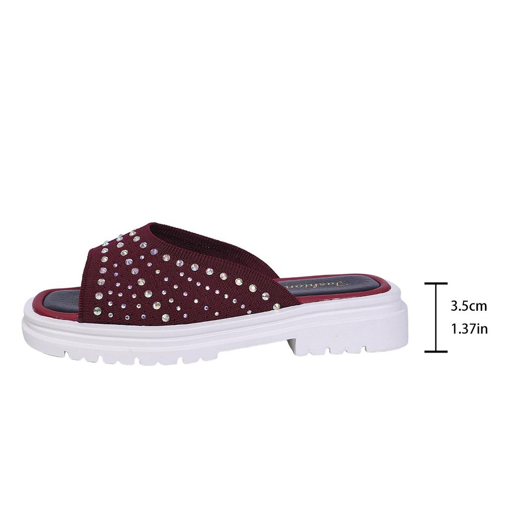 Fashion Ladies Slippers Summer Fashion Casual Mesh Comfortable Sequined Platform Waterproof Slippers Outdoor Flat Shoes. Plus Size43