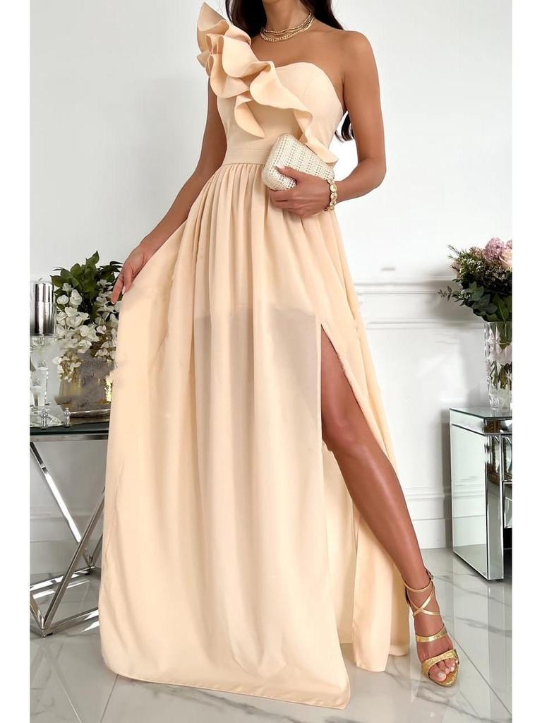 2022 Sleeveless Ruffle Hem Slit Dress - European & American Women's Style