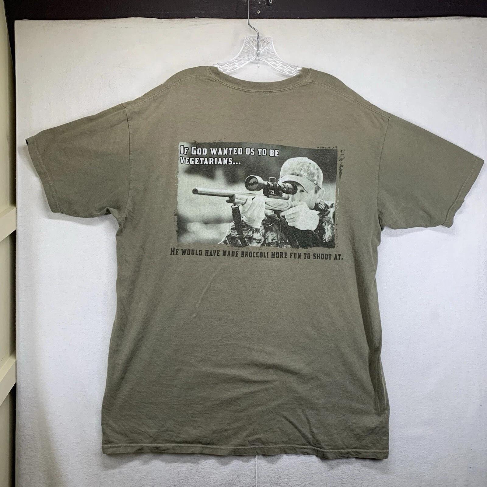 Men’s Hunter Humor T Shirt XL The Mountain Faded Gray Sniper Broccoli Hunting 2XL
