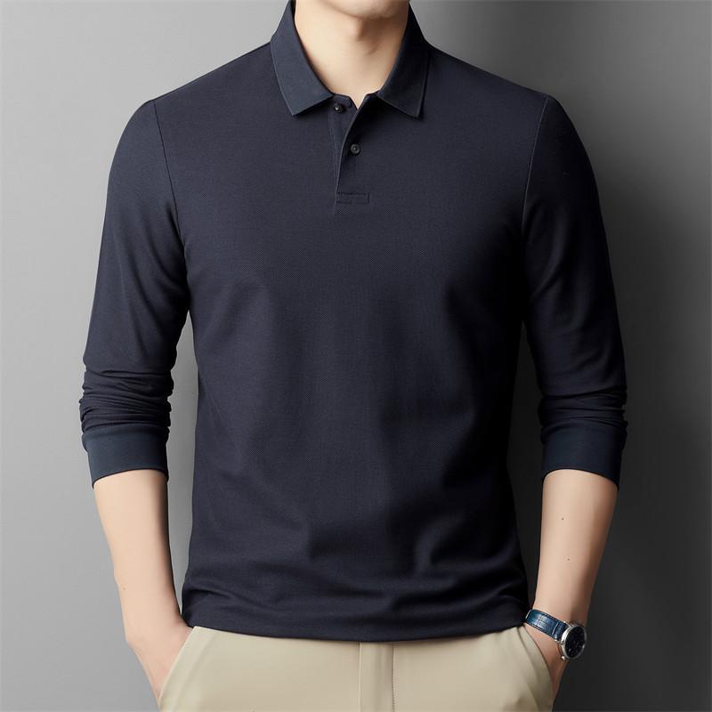 Spring and Autumn New Style Men's Young and Middle-aged Lapel Comfortable, Breathable and Trendy Long-sleeved Cotton T-shirt POLO Shirt