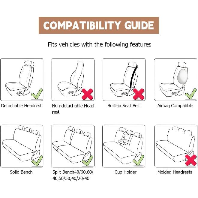 Car Seat Cover Full Sets, 9PCS Waterproof Vehicle Front and Rear Split Bench Covers with 3D Foam Back Support, Breathable Auto Seat Protective