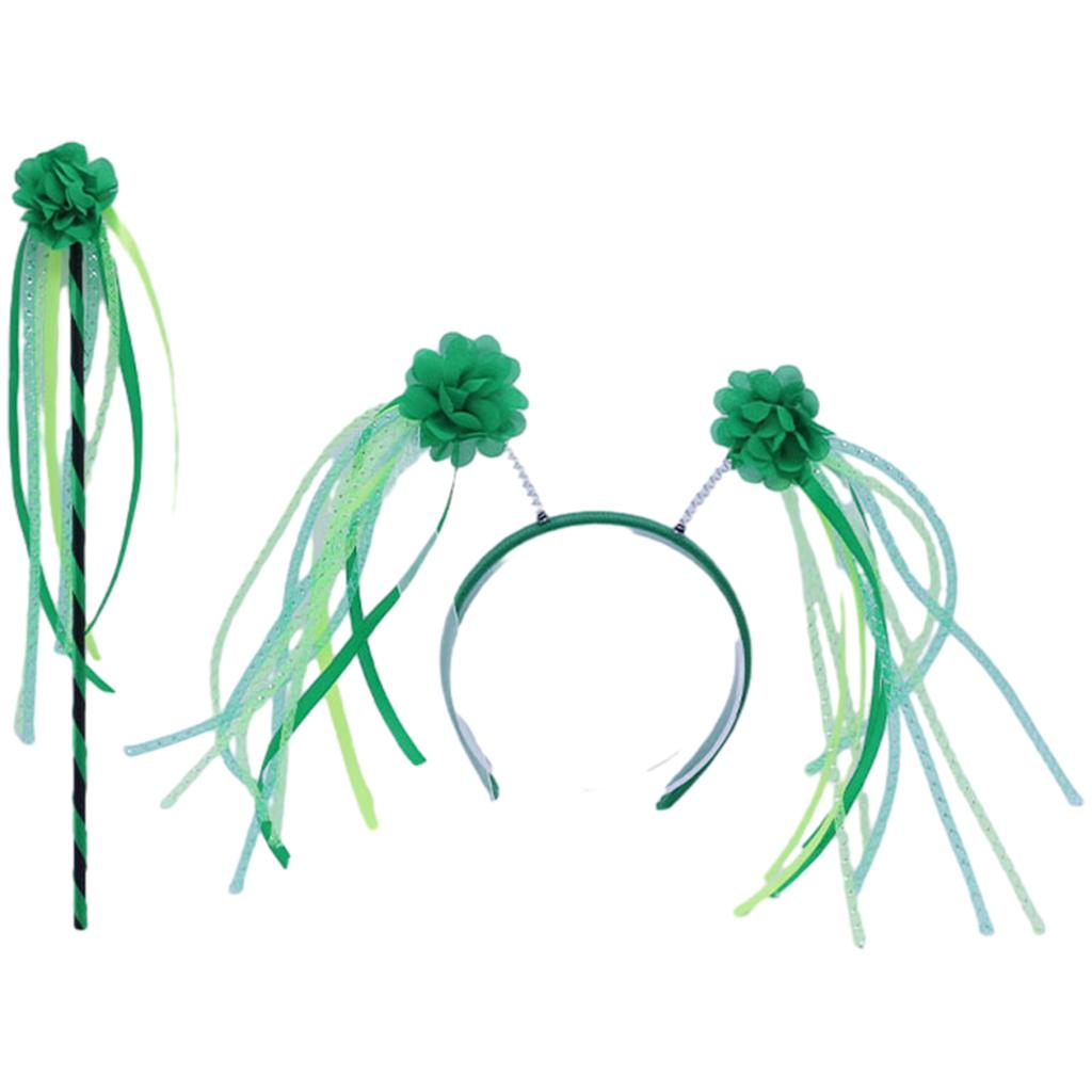 Adult Saint Patricks Day Headband/Magic Wand Green Color Irish Party Festival Flower Hair Hoop for Teens Headpiece