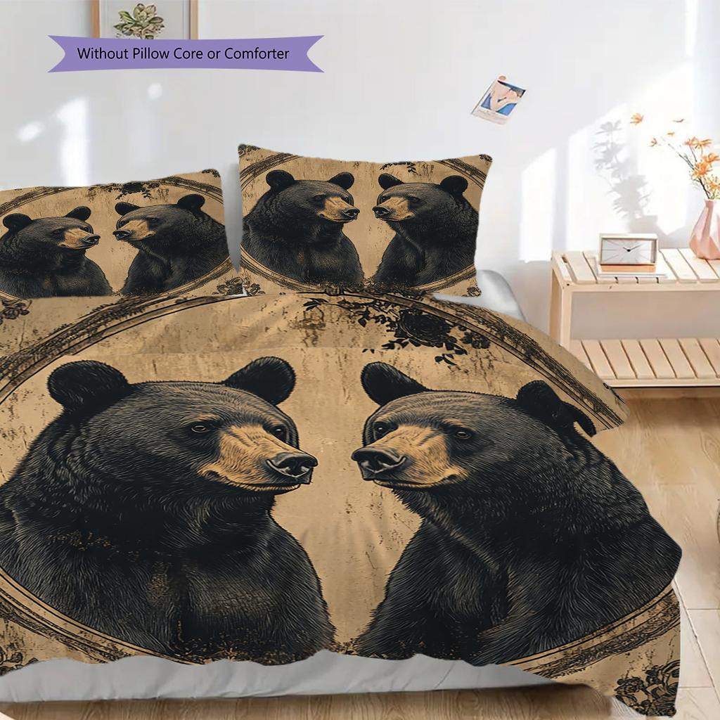 Black Bear Pattern Bedding Quilt Set Quilt Cover Pillowcase Home Decoration Birthday Gift (1 * duvet cover + 2 * pillowcase, without core)