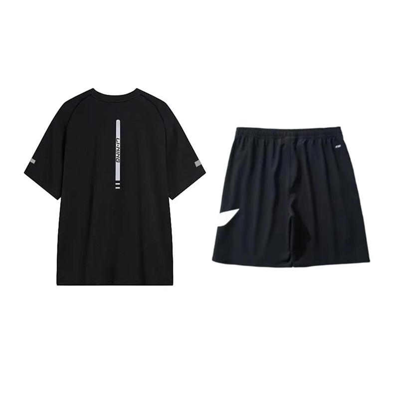 Li Ning Fashion Design Cool Comfortable Short Sleeve T-Shirt With Letter Print And Casual Sports Shorts Set Unisex Tops YTSU163-3+YKSV197-2