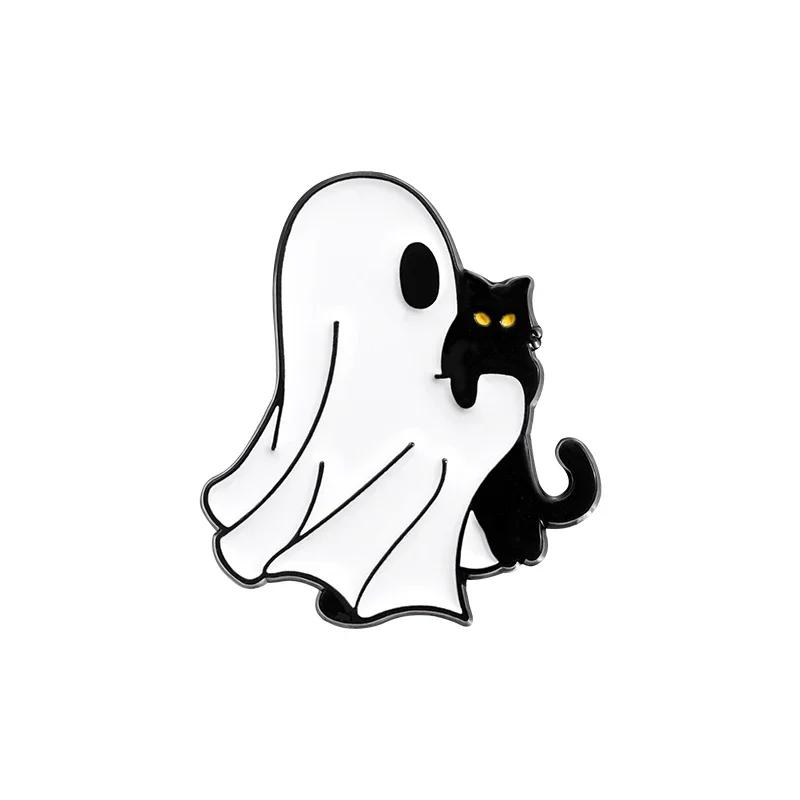 Halloween Punk Ghost Collected Enamel Pin Custom Spooky Boo With Black Cat Brooches Clothes Lapel Badge Jewelry Gift for Friends