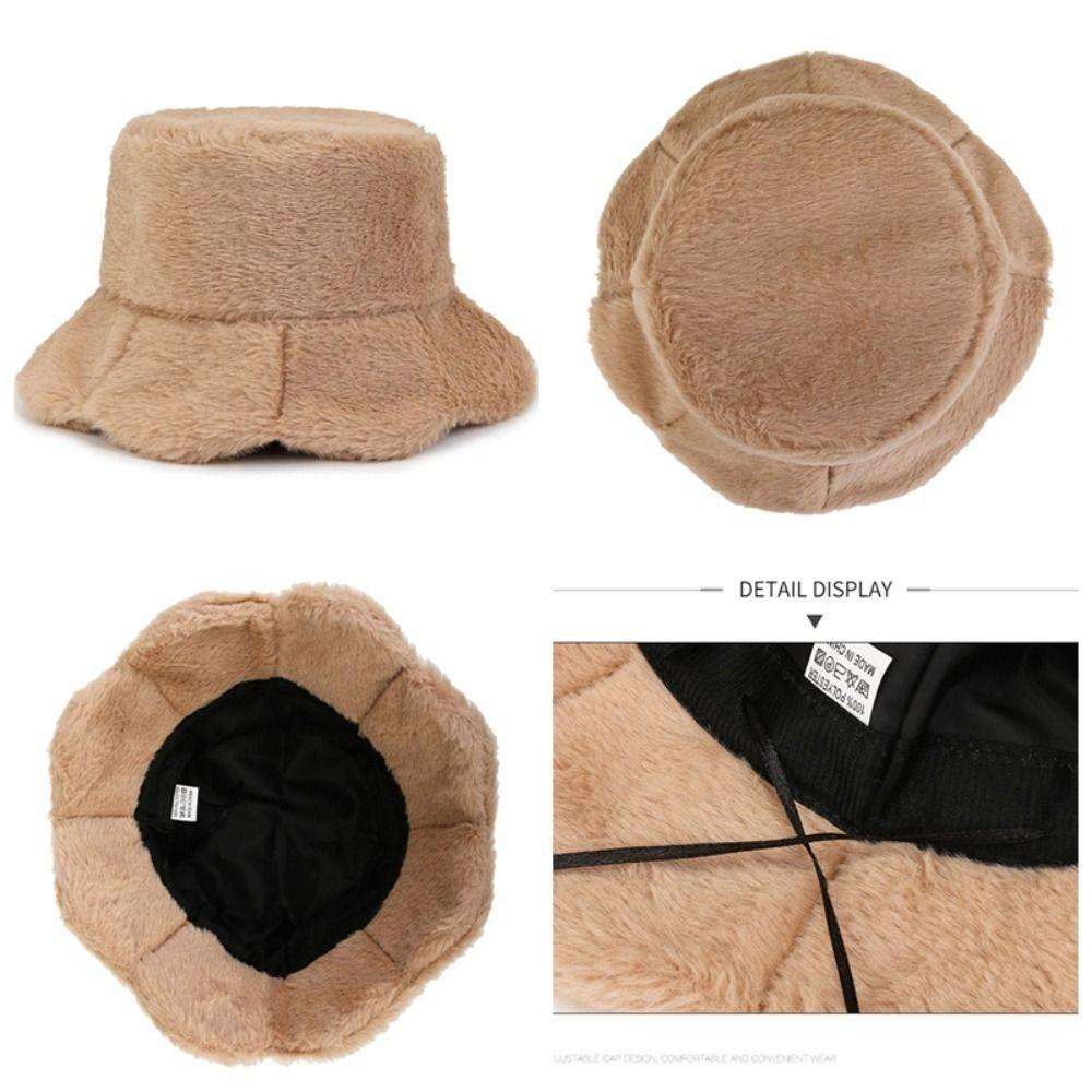 Plush Fisherman Cap Thick Warm Plush Bucket Hat Fashionable Fluffy Winter Cap Outdoor Activities