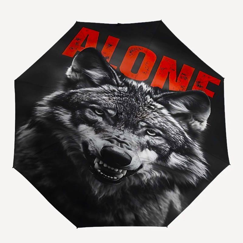 

1pc wolf aloneOpen/Close Umbrella-Windproof, Compact Travel Umbrella, Sturdy 8-Rib Shaft, Outdoor Accessory1151