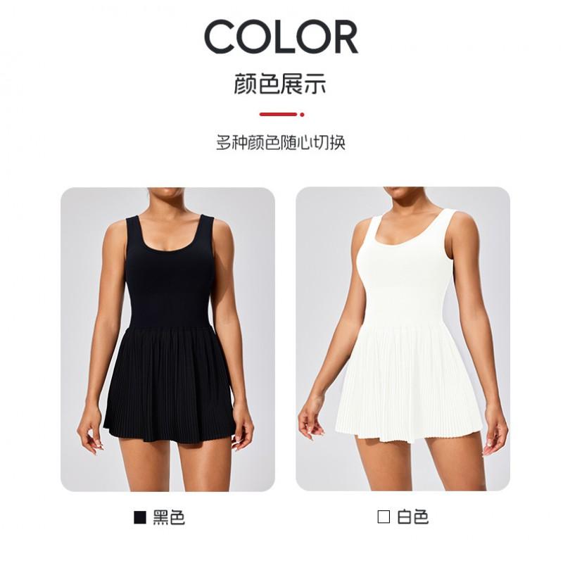 Womens Seamless Tennis Skirt Set With Built-in Shorts Yoga Running Golf Sport Fitness Workout