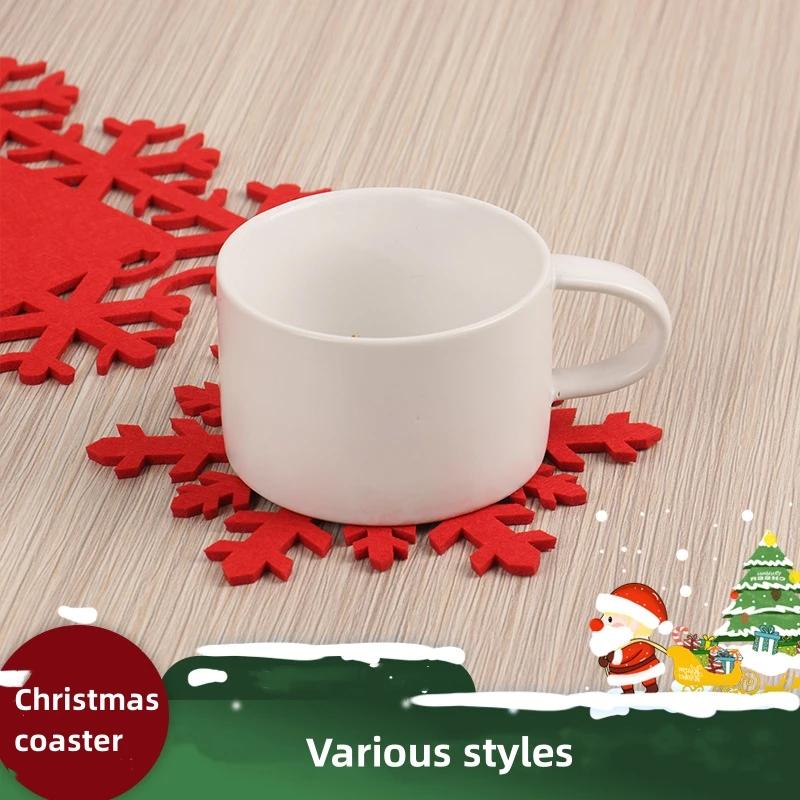 Christmas Tableware Mat Hollow Felt Coaster Household Party Tableware Mat Christmas Decoration Snowflake Placemat Felt Pendant