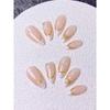 24 Uds. Puntas de Uñas Francesas Cortas Hechas a Mano Set de Manicura Uñas Postizas Adornadas con Línea Dorada y Circonita
