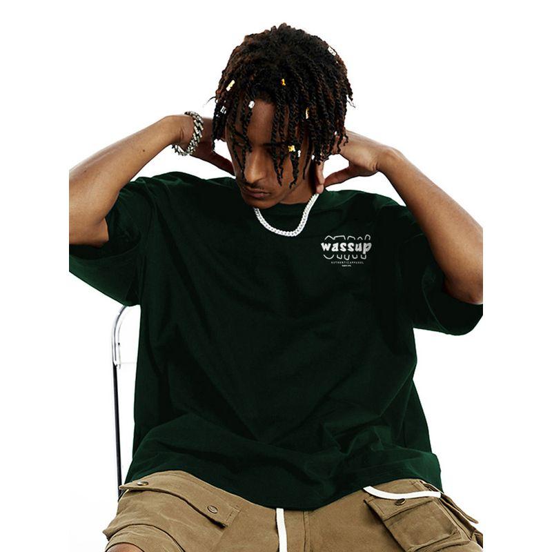 Wassup Heods Casual Short-Sleeved T-shirt Men's Country Trendy Word Flower Summer Pure Cotton Couple T-shirt